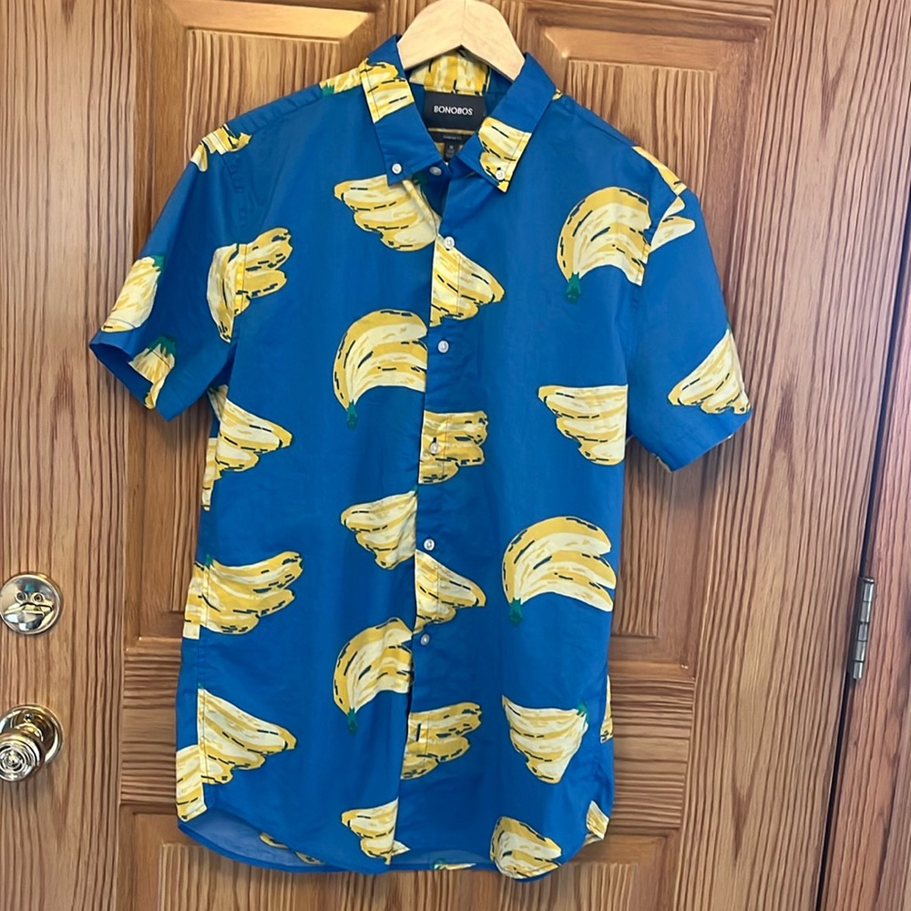 Bonobos Blue Buncha Bananas Riviera Short Sleeve Shirt M Long